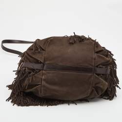 Pre Owned Tod's Brown Suede G-Line Fringe Media Tote