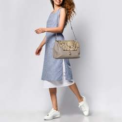 Tod's Grey/Beige Leather and Python Flap Top Handle Bag