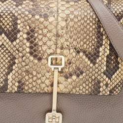 Tod's Grey/Beige Leather and Python Flap Top Handle Bag