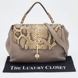 Tod's Grey/Beige Leather and Python Flap Top Handle Bag
