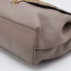 Tod's Grey/Beige Leather and Python Flap Top Handle Bag