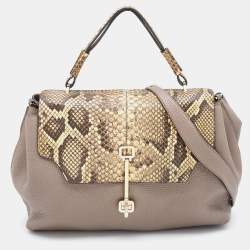 Tod's Grey/Beige Leather and Python Flap Top Handle Bag