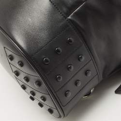 Tod's Black Leather Drawstring Flap Backpack