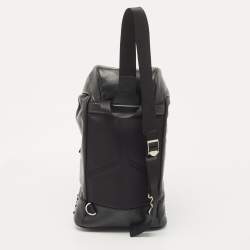 Tod's Black Leather Drawstring Flap Backpack