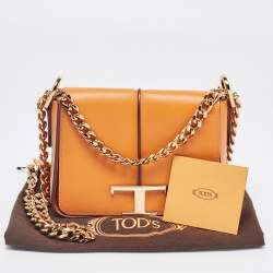 Tod's Orange Leather T Timeless Chain Shoulder Bag