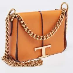 Tod's Orange Leather T Timeless Chain Shoulder Bag
