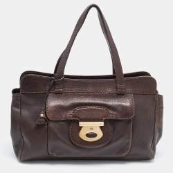 Tod's Chocolate Brown Leather Corniche Wave East West Satchel