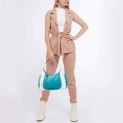 Tod's Teal Blue/White Leather and Suede Hobo