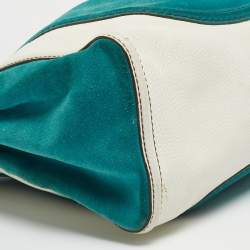 Tod's Teal Blue/White Leather and Suede Hobo
