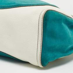 Tod's Teal Blue/White Leather and Suede Hobo