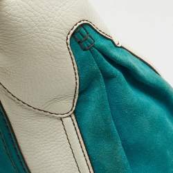Tod's Teal Blue/White Leather and Suede Hobo