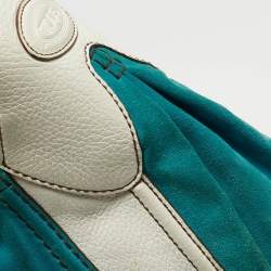 Tod's Teal Blue/White Leather and Suede Hobo