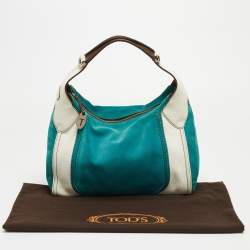Tod's Teal Blue/White Leather and Suede Hobo