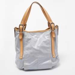 Pre Owned Tod's Light Blue/Beige PVC and Leather Tote