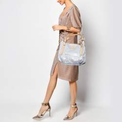 Pre Owned Tod's Light Blue/Beige PVC and Leather Tote