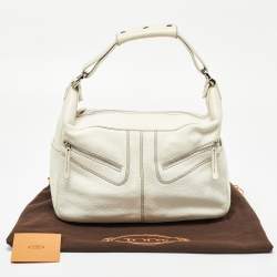 Pre Owned Tod's Off White Leather Miky Hobo