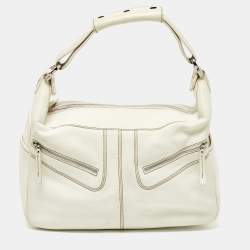 Pre Owned Tod's Off White Leather Miky Hobo
