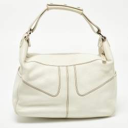 Pre Owned Tod's Off White Leather Miky Hobo