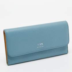 Tod's Light Blue Leather Trifold Continental Wallet 