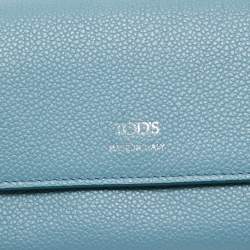 Tod's Light Blue Leather Trifold Continental Wallet 