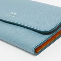 Tod's Light Blue Leather Trifold Continental Wallet 