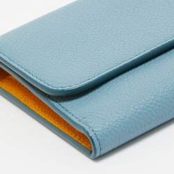 Tod's Light Blue Leather Trifold Continental Wallet 