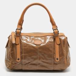 Tod's Chocolate Brown Leather Corniche Wave East West Satchel