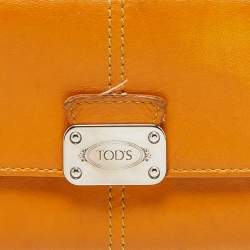 Tod's Mustard Leather Plaque Logo Continental Flap Wallet