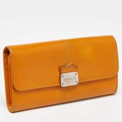 Tod's Mustard Leather Plaque Logo Continental Flap Wallet