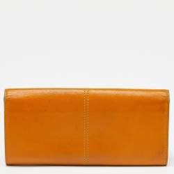 Tod's Mustard Leather Plaque Logo Continental Flap Wallet