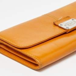 Tod's Mustard Leather Plaque Logo Continental Flap Wallet