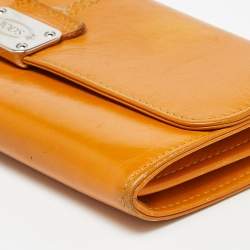 Tod's Mustard Leather Plaque Logo Continental Flap Wallet