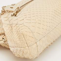 Tod's Cream Python Triple Zip Chain Clutch 