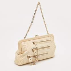 Tod's Cream Python Triple Zip Chain Clutch 