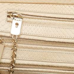 Tod's Cream Python Triple Zip Chain Clutch 
