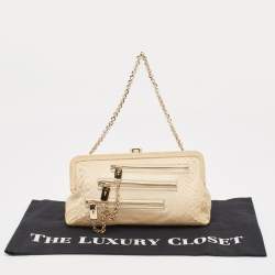 Tod's Cream Python Triple Zip Chain Clutch 