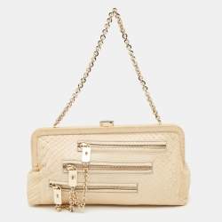 Tod's Cream Python Triple Zip Chain Clutch 