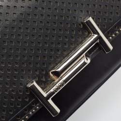 Pre Owned Tod's Black Perforated Leather Double T Crossbody Bag