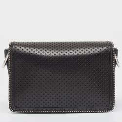 Pre Owned Tod's Black Perforated Leather Double T Crossbody Bag