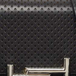 Pre Owned Tod's Black Perforated Leather Double T Crossbody Bag