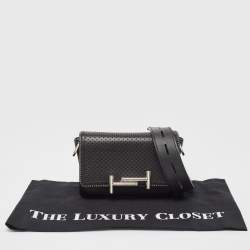 Pre Owned Tod's Black Perforated Leather Double T Crossbody Bag
