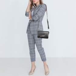 Pre Owned Tod's Black Perforated Leather Double T Crossbody Bag