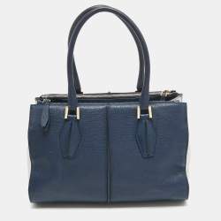 Tod's Blue Leather D-Cube Double Zip Tote