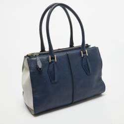 Tod's Blue Leather D-Cube Double Zip Tote