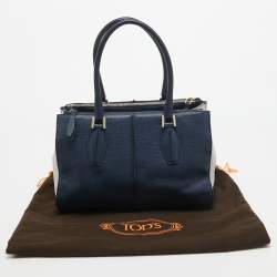 Tod's Blue Leather D-Cube Double Zip Tote