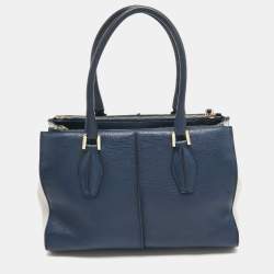 Tod's Blue Leather D-Cube Double Zip Tote