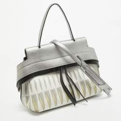 Tod's Metallic Grey/White Leather Wave Laser Top Handle Bag