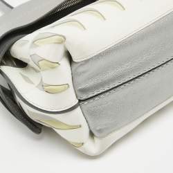 Tod's Metallic Grey/White Leather Wave Laser Top Handle Bag