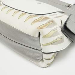 Tod's Metallic Grey/White Leather Wave Laser Top Handle Bag