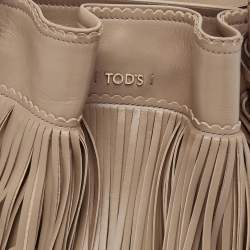 Tod's Beige Leather Fringe Tote